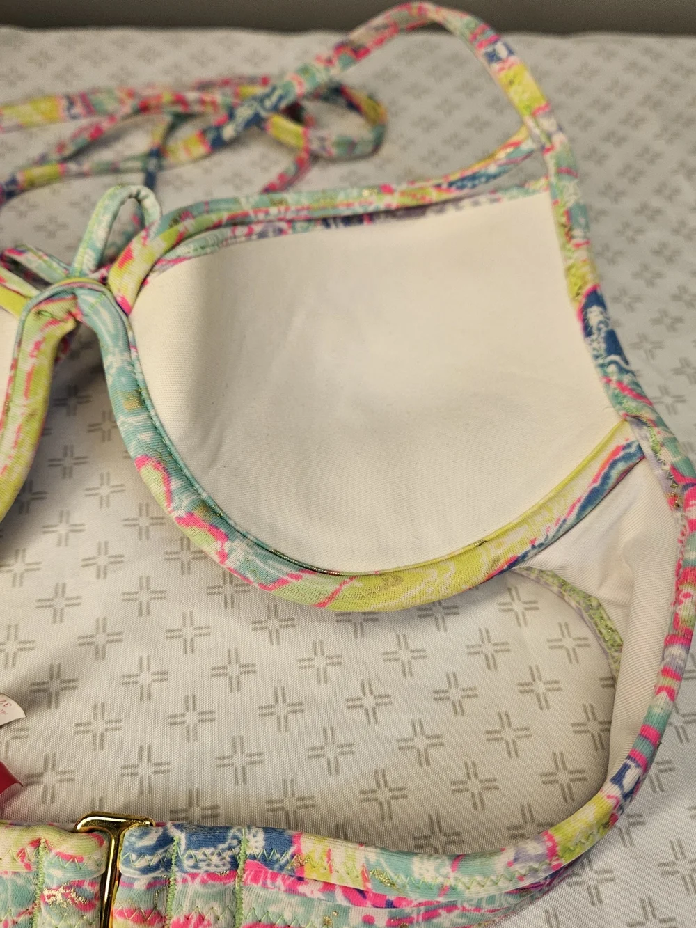 Victoria's Secret 32B Padded Underwire Halter Bikini Top Multicolor Abstract